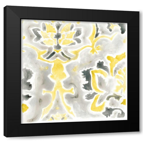 Citron Damask Tile IV Black Modern Wood Framed Art Print by Vess, June Erica