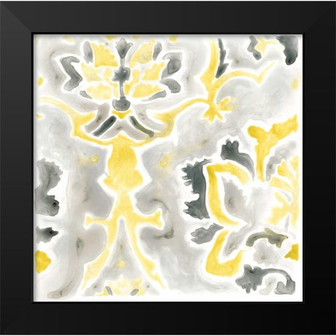 Citron Damask Tile IV Black Modern Wood Framed Art Print by Vess, June Erica