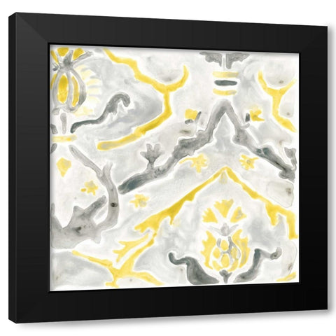 Citron Damask Tile V Black Modern Wood Framed Art Print by Vess, June Erica