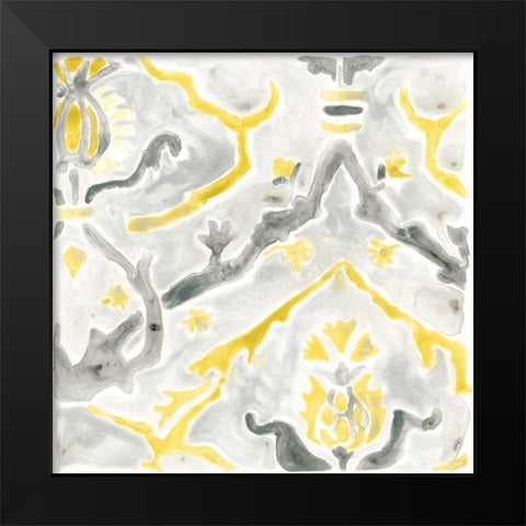 Citron Damask Tile V Black Modern Wood Framed Art Print by Vess, June Erica
