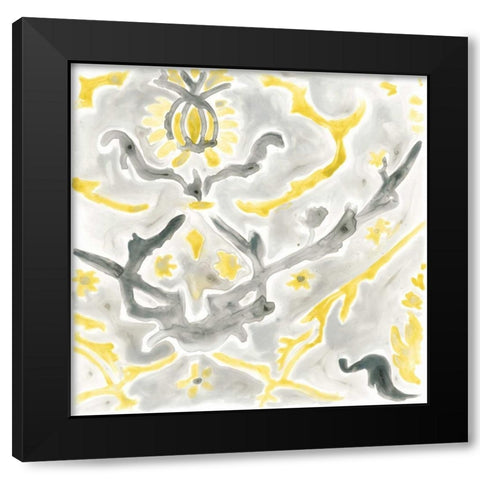 Citron Damask Tile VI Black Modern Wood Framed Art Print with Double Matting by Vess, June Erica
