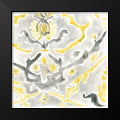 Citron Damask Tile VI Black Modern Wood Framed Art Print by Vess, June Erica