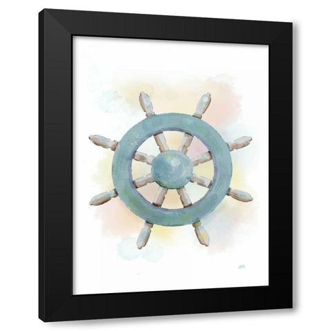 Watercolor Ships Wheel Black Modern Wood Framed Art Print with Double Matting by Reynolds, Jade