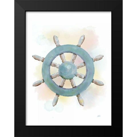 Watercolor Ships Wheel Black Modern Wood Framed Art Print by Reynolds, Jade