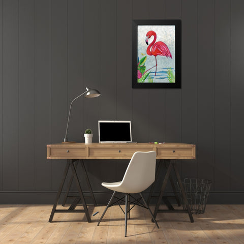 Vivid Flamingo I Black Modern Wood Framed Art Print by Zarris, Chariklia