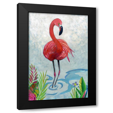 Vivid Flamingo II Black Modern Wood Framed Art Print by Zarris, Chariklia