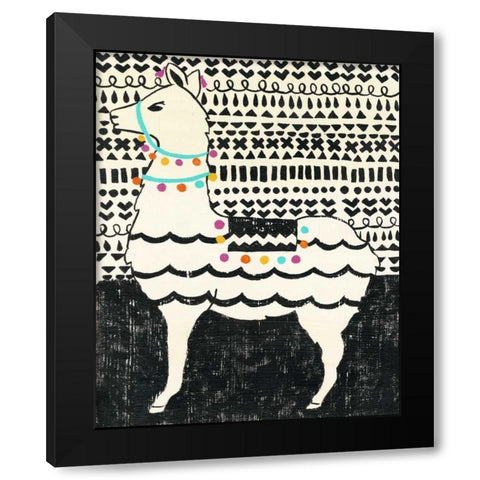 Party Llama II Black Modern Wood Framed Art Print with Double Matting by Zarris, Chariklia