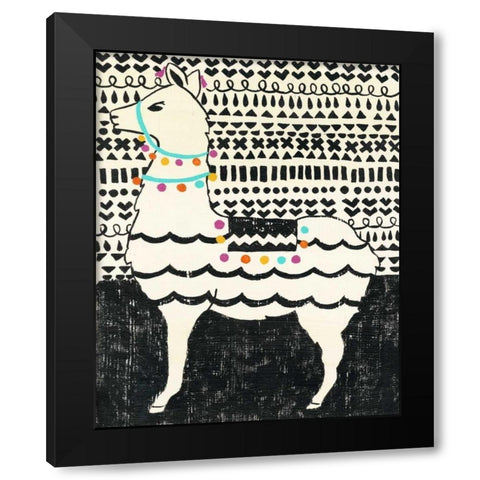 Party Llama II Black Modern Wood Framed Art Print by Zarris, Chariklia
