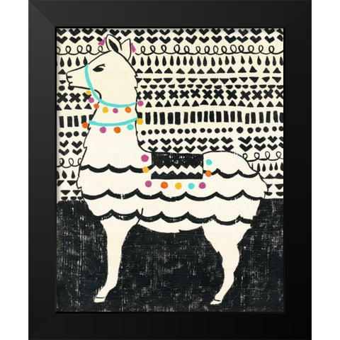 Party Llama II Black Modern Wood Framed Art Print by Zarris, Chariklia