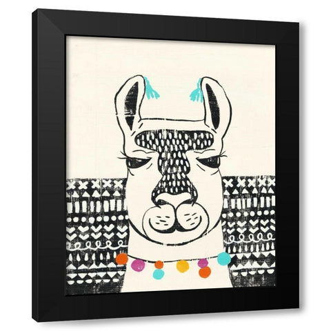 Party Llama III Black Modern Wood Framed Art Print by Zarris, Chariklia