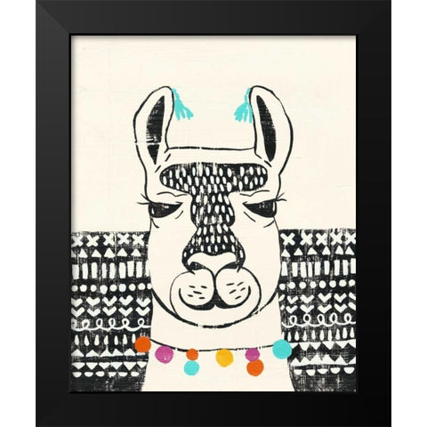 Party Llama III Black Modern Wood Framed Art Print by Zarris, Chariklia