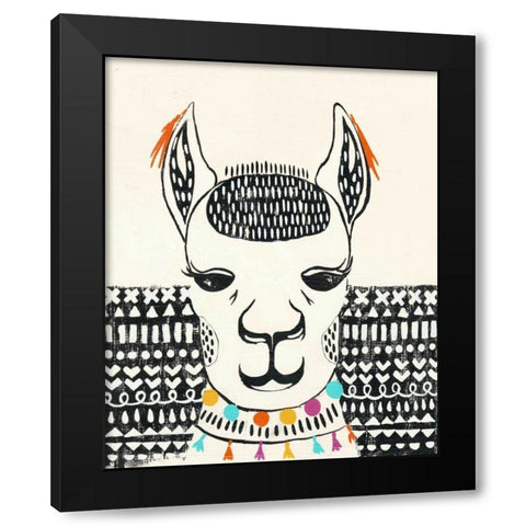 Party Llama IV Black Modern Wood Framed Art Print with Double Matting by Zarris, Chariklia