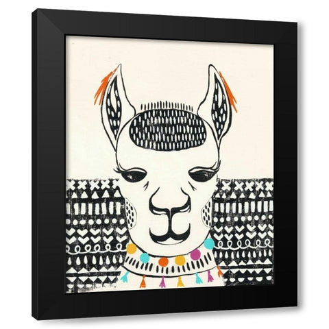 Party Llama IV Black Modern Wood Framed Art Print by Zarris, Chariklia