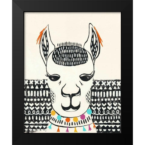Party Llama IV Black Modern Wood Framed Art Print by Zarris, Chariklia