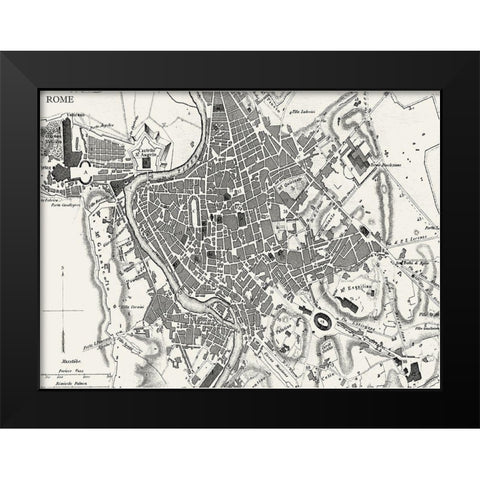 Custom BW Map of Rome Black Modern Wood Framed Art Print by Vision Studio