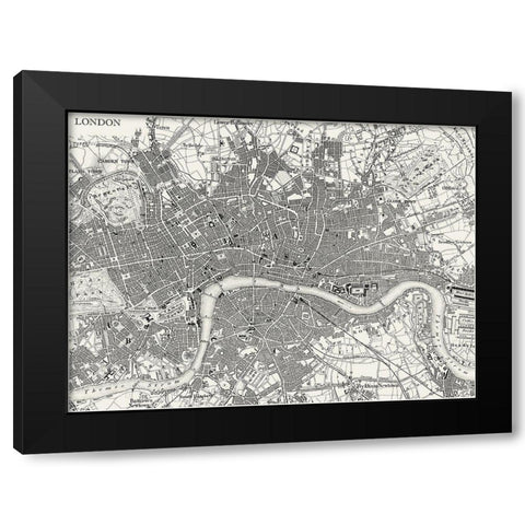 Custom B and W Map of London Black Modern Wood Framed Art Print with Double Matting by Vision Studio