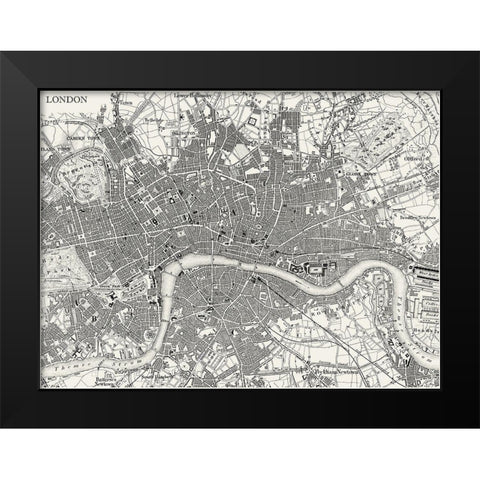 Custom B and W Map of London Black Modern Wood Framed Art Print by Vision Studio