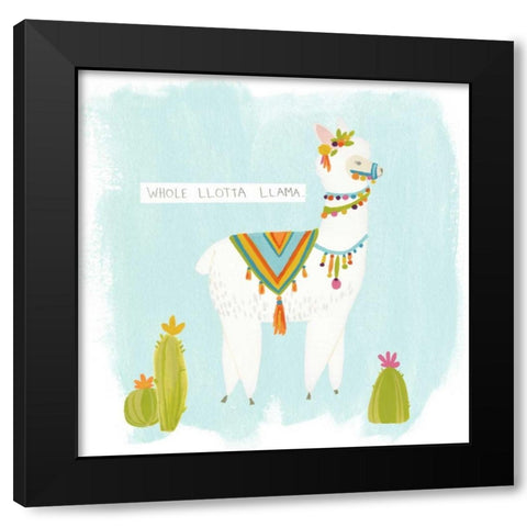 Pom Pom Llama Rama II Black Modern Wood Framed Art Print by Vess, June Erica