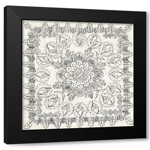 BandW Batik Rosette I Black Modern Wood Framed Art Print with Double Matting by Zarris, Chariklia