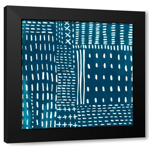 Sashiko Stitches III Black Modern Wood Framed Art Print with Double Matting by Zarris, Chariklia