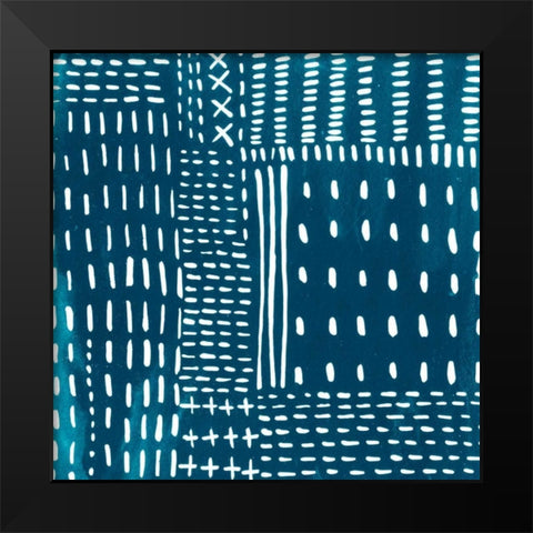Sashiko Stitches III Black Modern Wood Framed Art Print by Zarris, Chariklia