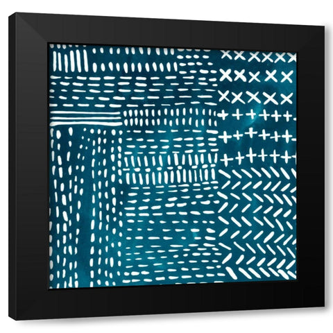 Sashiko Stitches IV Black Modern Wood Framed Art Print with Double Matting by Zarris, Chariklia