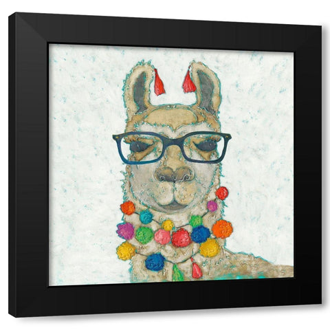 Llama Love with Glasses I Black Modern Wood Framed Art Print by Zarris, Chariklia