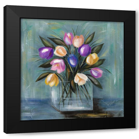 Mixed Pastel Bouquet II Black Modern Wood Framed Art Print with Double Matting by Reynolds, Jade