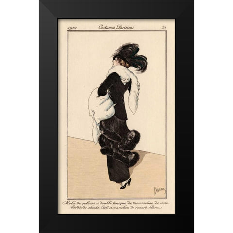 Vintage French Fashion I Black Modern Wood Framed Art Print by Unknown
