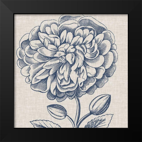 Indigo Floral on Linen III Black Modern Wood Framed Art Print by Vision Studio