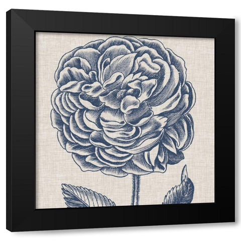 Indigo Floral on Linen V Black Modern Wood Framed Art Print with Double Matting by Vision Studio