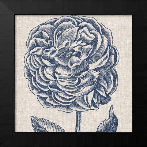 Indigo Floral on Linen V Black Modern Wood Framed Art Print by Vision Studio