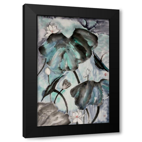 Lotus Study with Blue Green II Black Modern Wood Framed Art Print with Double Matting by Rae, Nan
