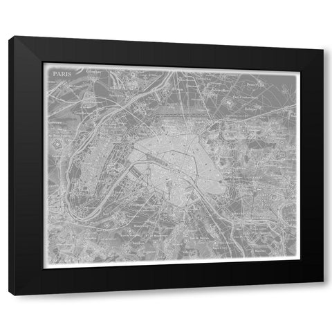 Custom Grey Map of Paris Black Modern Wood Framed Art Print by Vision Studio