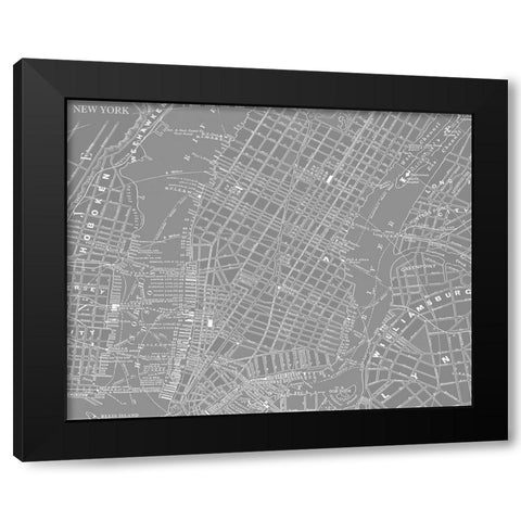 Custom Grey Map of New York Black Modern Wood Framed Art Print with Double Matting by Vision Studio