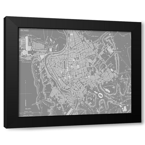 Custom Grey Map of Rome Black Modern Wood Framed Art Print with Double Matting by Vision Studio