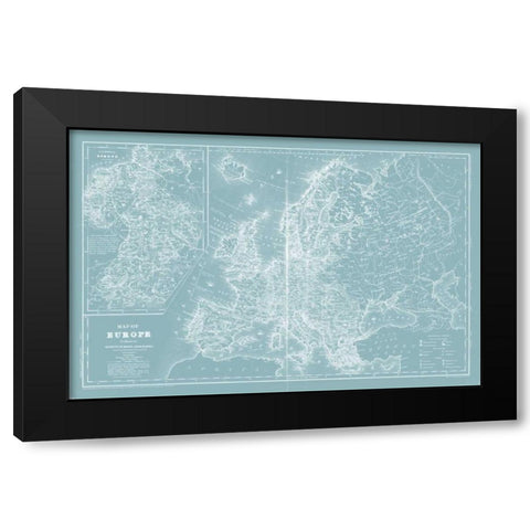 Map of Europe on Aqua Black Modern Wood Framed Art Print by Mitchell