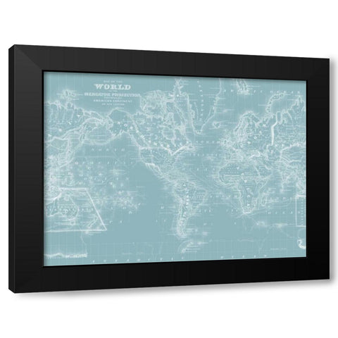 World Map on Aqua Black Modern Wood Framed Art Print by Mitchell