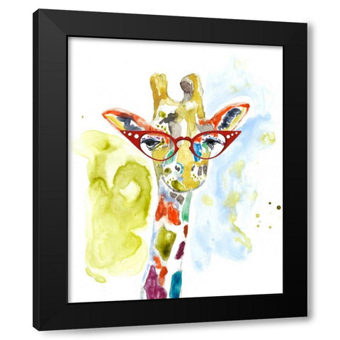 Smarty-Pants Giraffe Black Modern Wood Framed Art Print with Double Matting by Goldberger, Jennifer