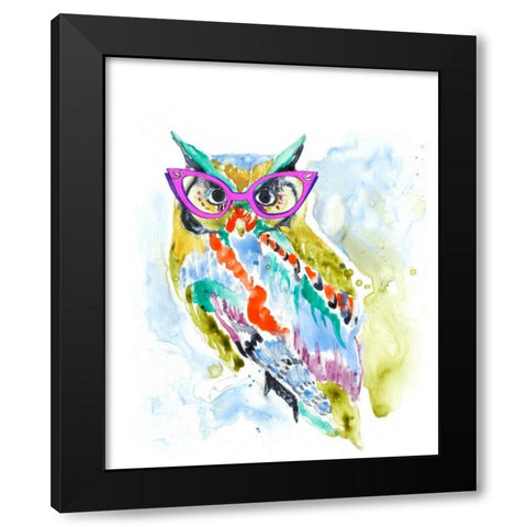 Smarty-Pants Owl Black Modern Wood Framed Art Print with Double Matting by Goldberger, Jennifer