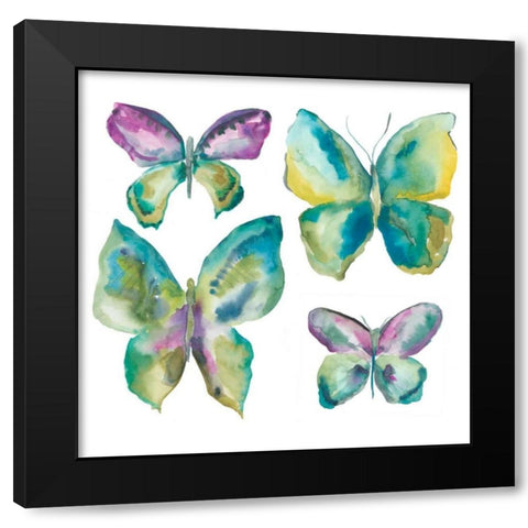 Jeweled Butterflies I Black Modern Wood Framed Art Print with Double Matting by Zarris, Chariklia
