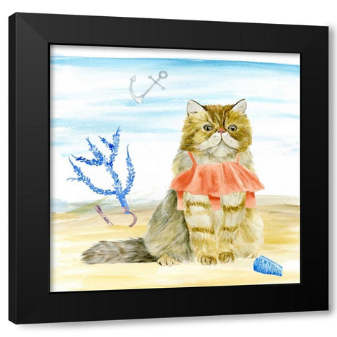 Summer Purr Party I Black Modern Wood Framed Art Print with Double Matting by Wang, Melissa