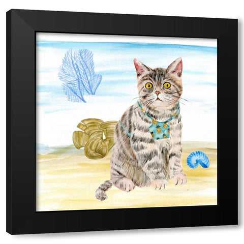 Summer Purr Party II Black Modern Wood Framed Art Print with Double Matting by Wang, Melissa