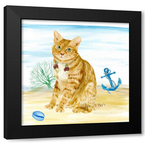 Summer Purr Party IV Black Modern Wood Framed Art Print with Double Matting by Wang, Melissa