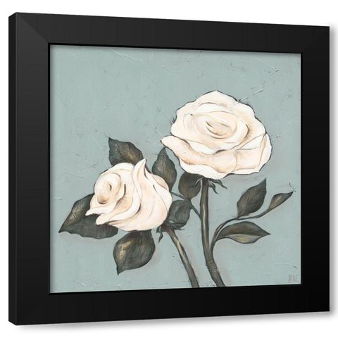 Two Tan Roses Black Modern Wood Framed Art Print with Double Matting by Reynolds, Jade