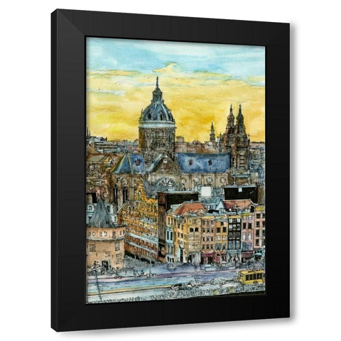 European Afternoon V Black Modern Wood Framed Art Print with Double Matting by Wang, Melissa