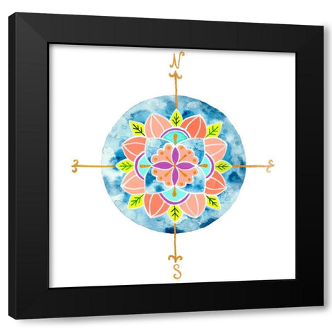 Blue Mandala I Black Modern Wood Framed Art Print with Double Matting by Ewer, Rebekah