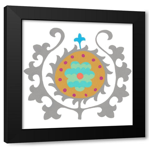 Suzani Flower III Black Modern Wood Framed Art Print with Double Matting by Zarris, Chariklia