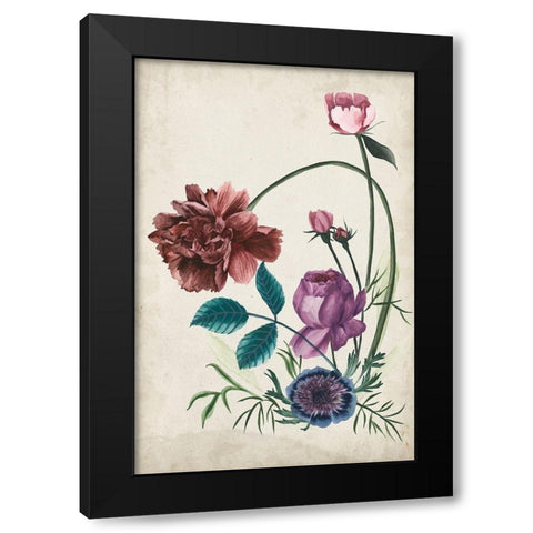 Antique Peony II Black Modern Wood Framed Art Print with Double Matting by Wang, Melissa