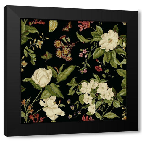 Garden Floral on Black I Black Modern Wood Framed Art Print by Unknown